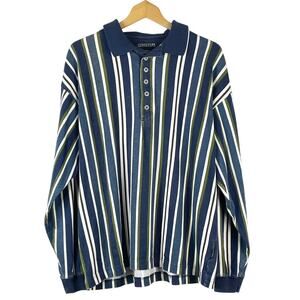 Vintage Structure Men's Blue Green Stripe Long Sleeve Cotton Shirt Size M 1990s